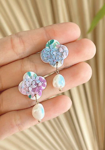 Pastel Hydrangea - Clover Studs with Pearls