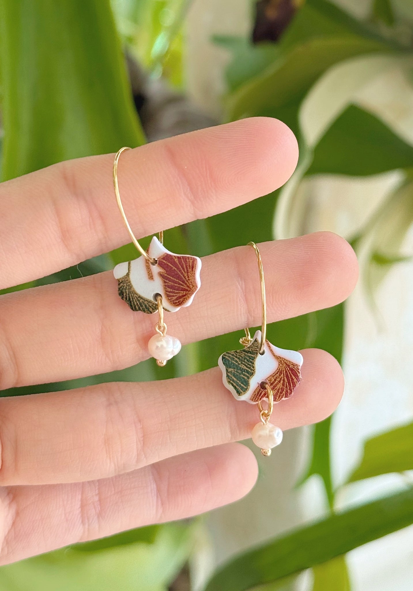 Festive Ginkgo Leaves - Ginkgo Leaves Hoops with Pearls