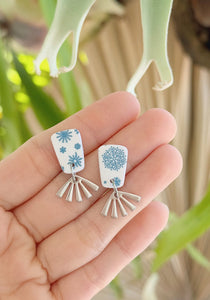 Shimmer Snowflakes - Trapezoid Stud with Silver Fans