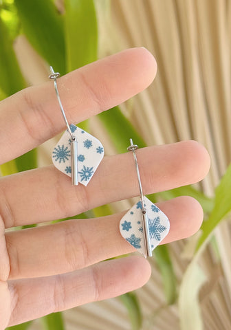 Shimmer Snowflakes - Pointed Leaf Hoops with Silver Bar