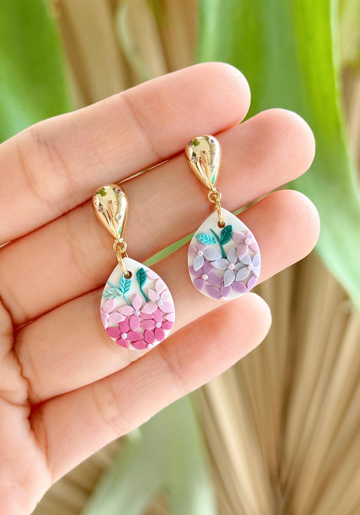 Pastel Hydrangeas - Puffy Teardrop Dangles