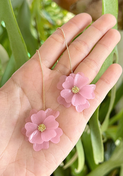 Lunar Blossoms - Ear Threaders (Translucent Pink)
