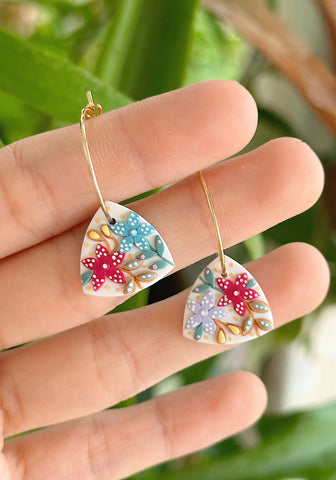 Buttercream Batik - Rounded Triangle Hoops