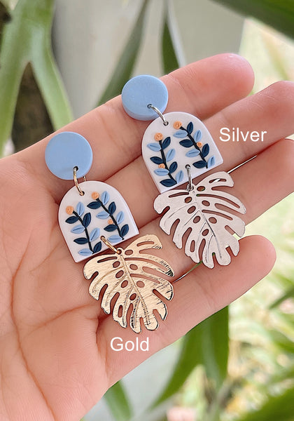 Blue Leaves - Monstera (Gold / Silver)